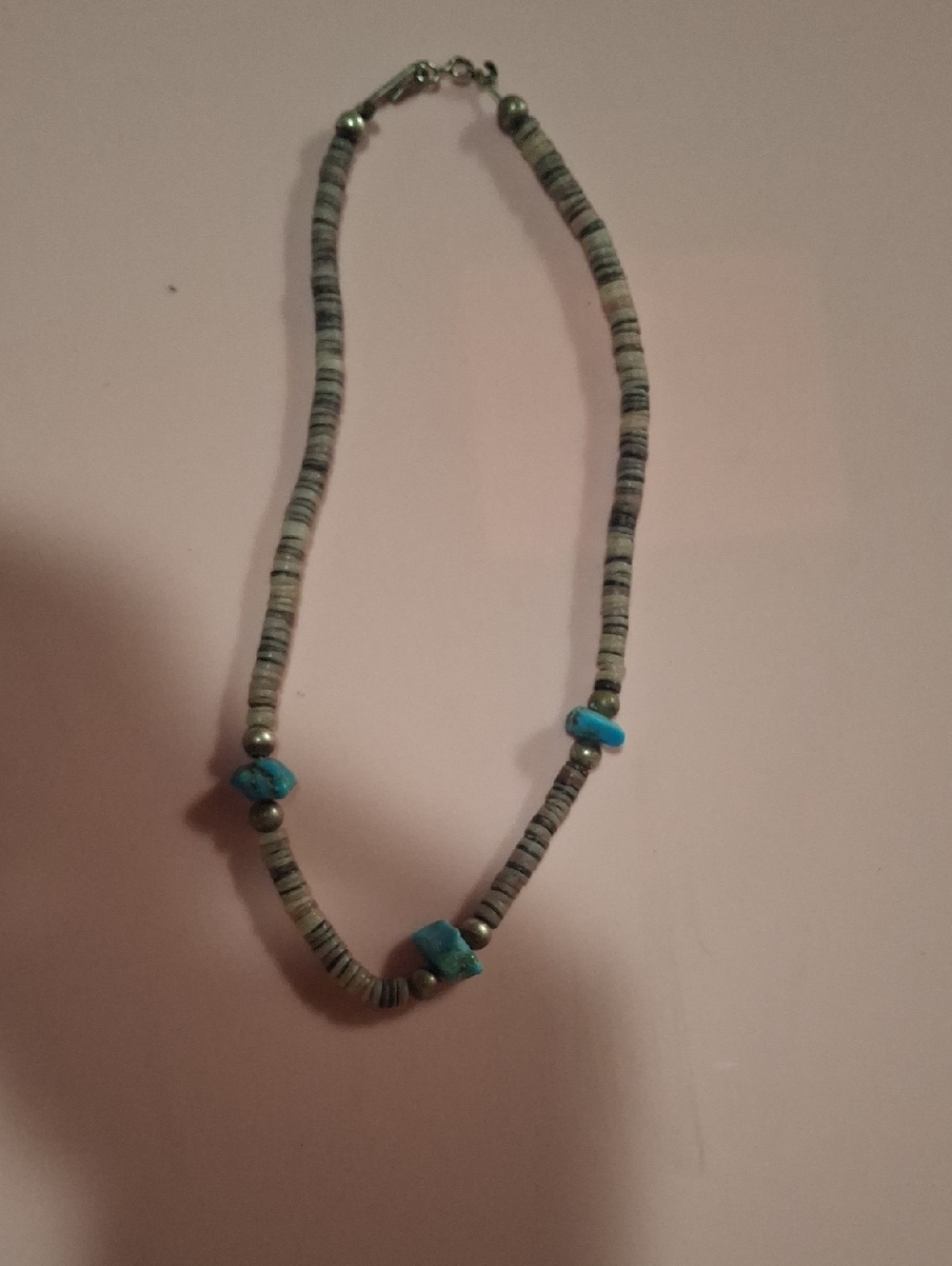 Turquoise Accent Heishi Bead Necklace - Blue